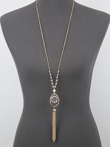 Beaded jewel gold tassel necklace
