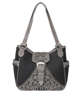Montana West Black Embroidered Studded Concealed Carry Handbag
