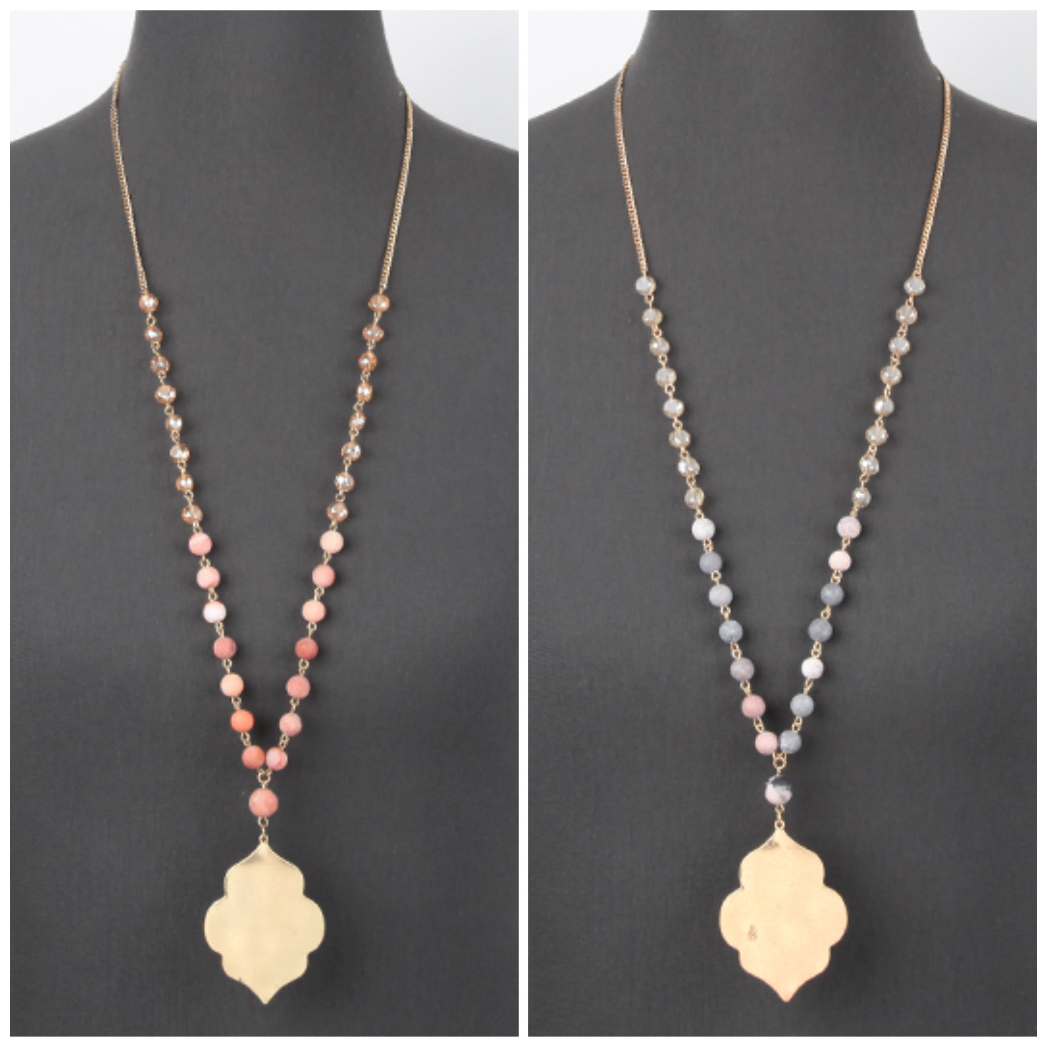 Glass stone gold medallion beaded necklace