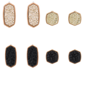 Druzy post earrings gold or black