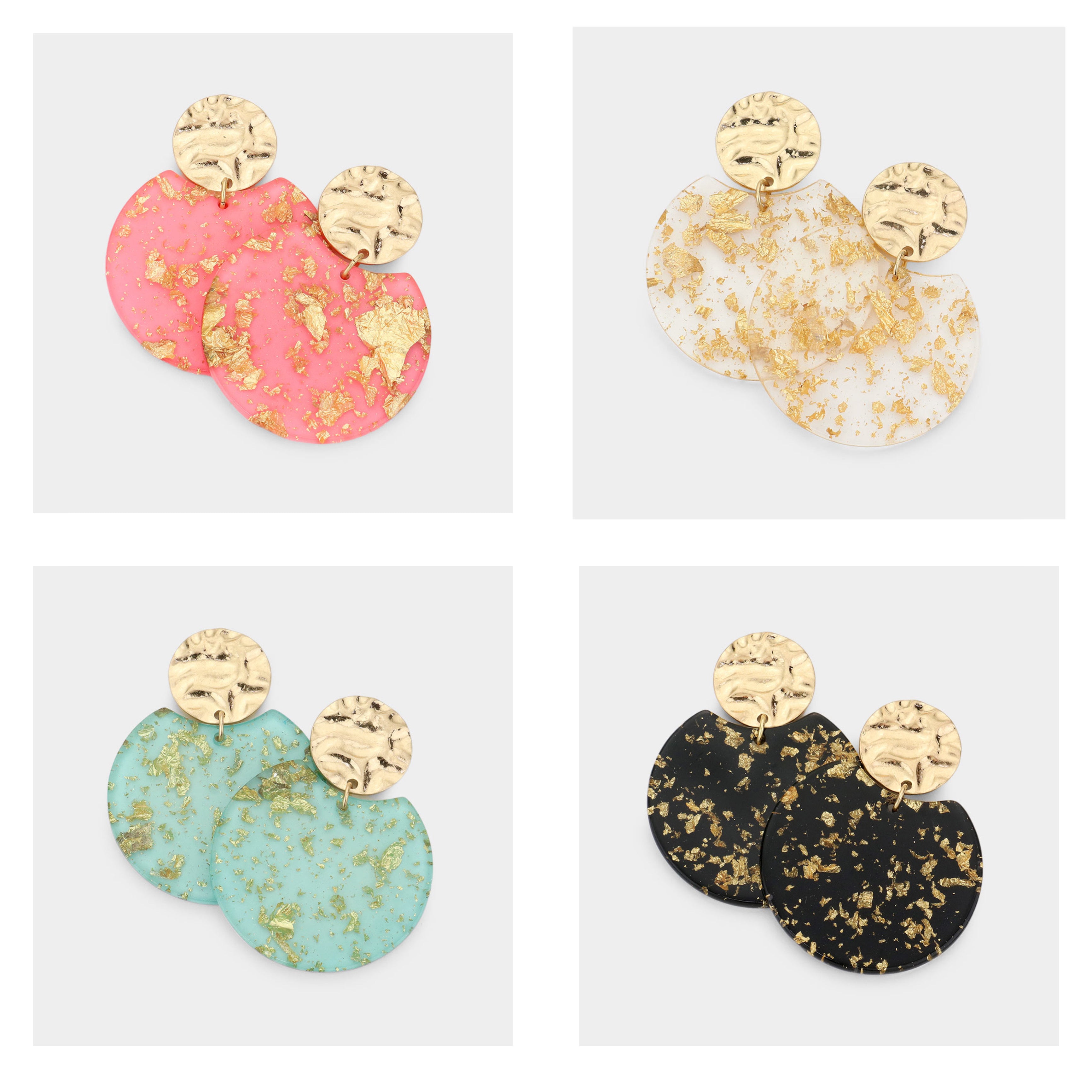 Gold flake round earrings