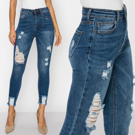 Wax Distressed Dark COMFY Skinny Jeans