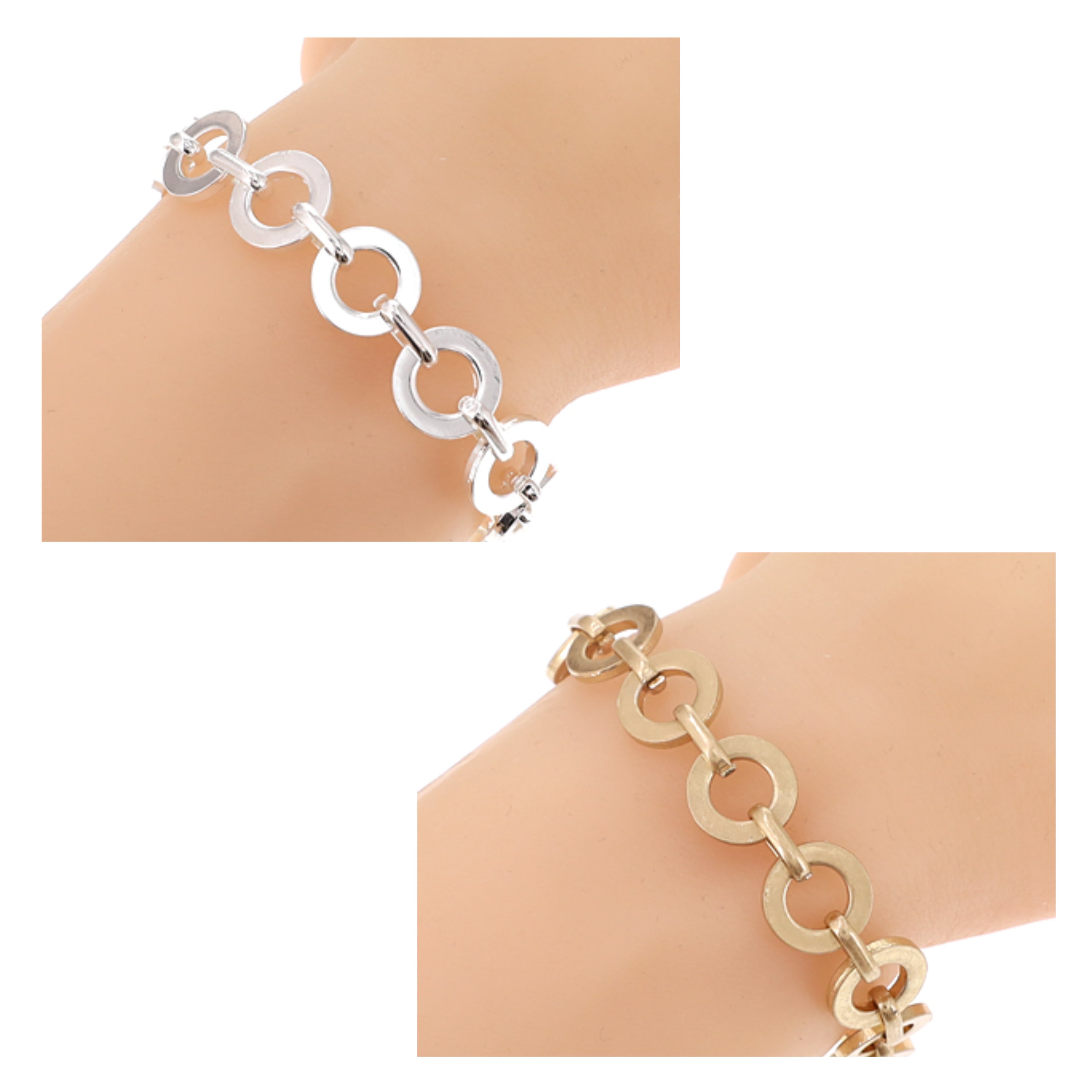 Circular link chain layering bracelet gold or silver