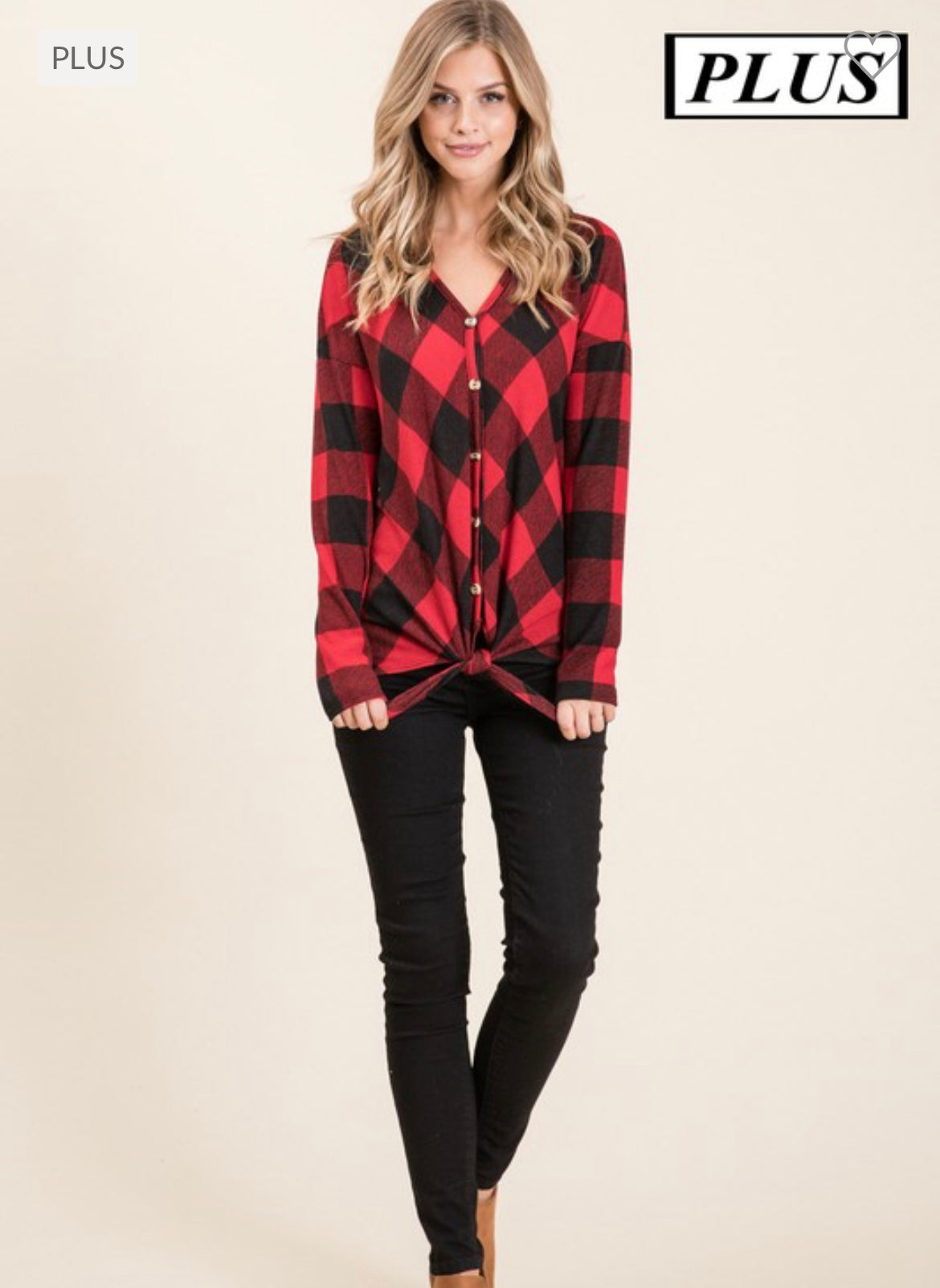 Buffalo plaid hoodie tie front top