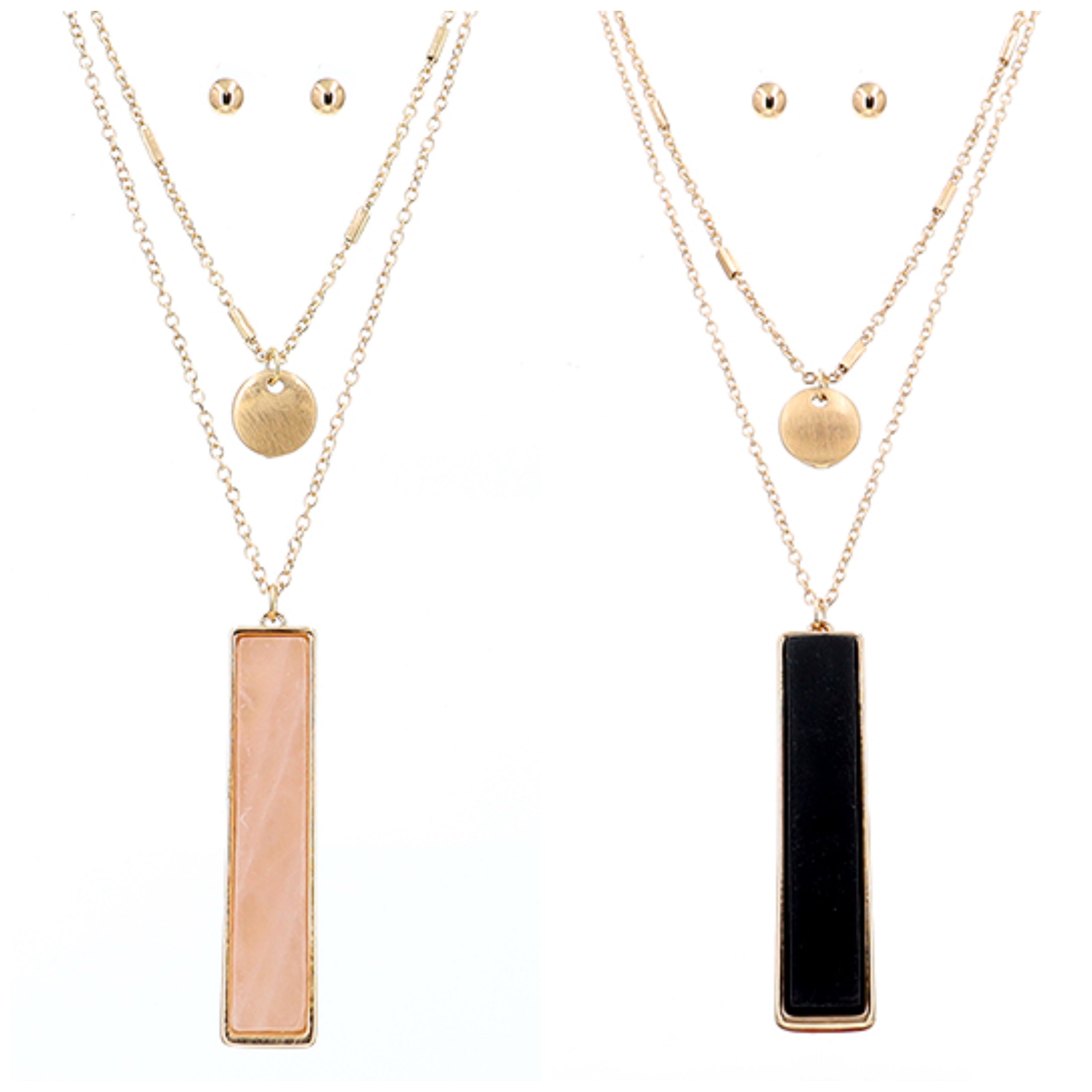 Layered stone and gold necklace earring set