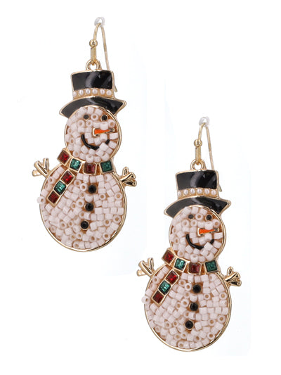 Beaded jeweled snowman earrings